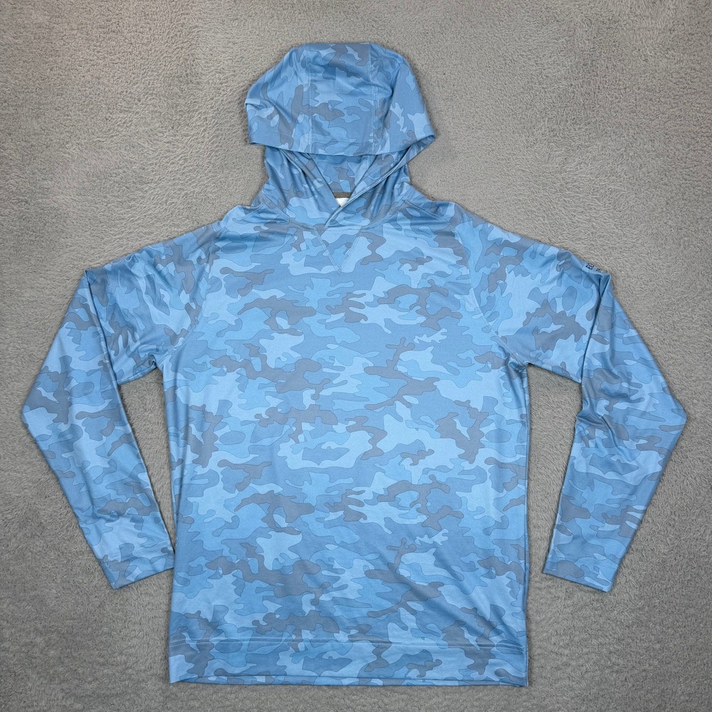 johnnie-O's PREP-FORMANCE Sun Protection Mens Blue Camo UPF 50 Hoodie Size M